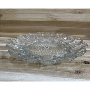 Vintage Egg Relish Serving 15 Plate Pressed Clear Indiana Glass 11" Hobnail
